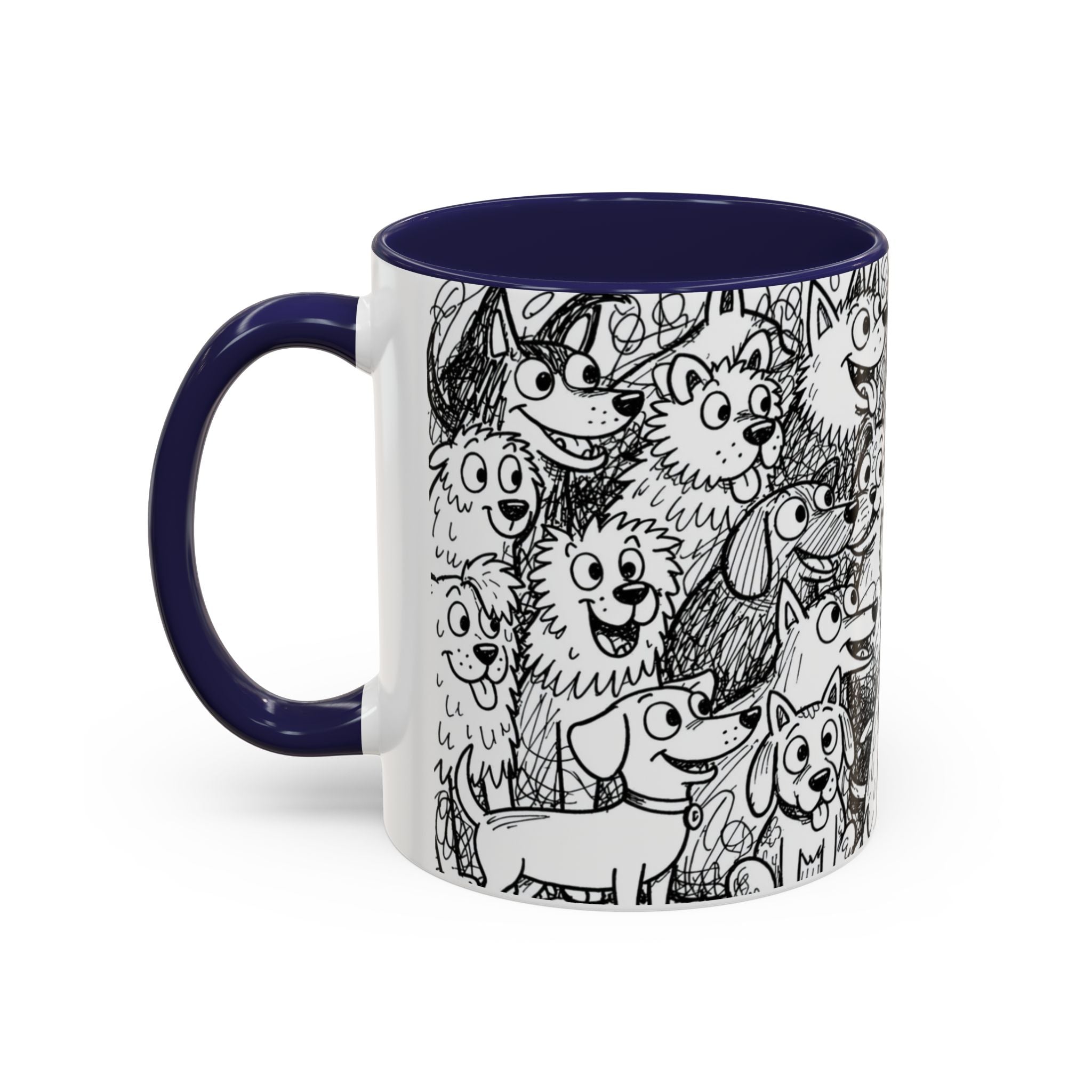 Black & White Cute Dogs Accent Coffee Mug (11/15oz) — Patterned Puppy Tea Cup
