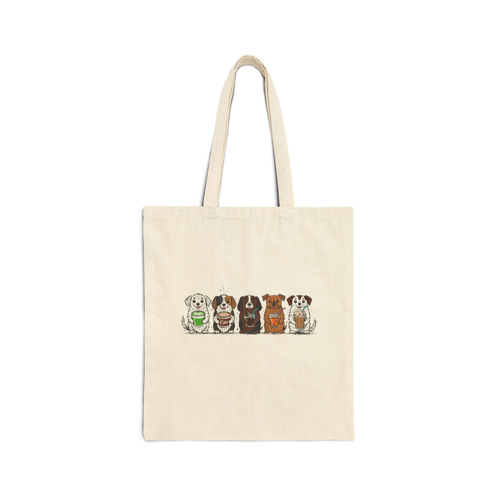 Cute Row of Dogs Cotton Tote Bag — Small Breed Puppy Illustration Canvas Shopper