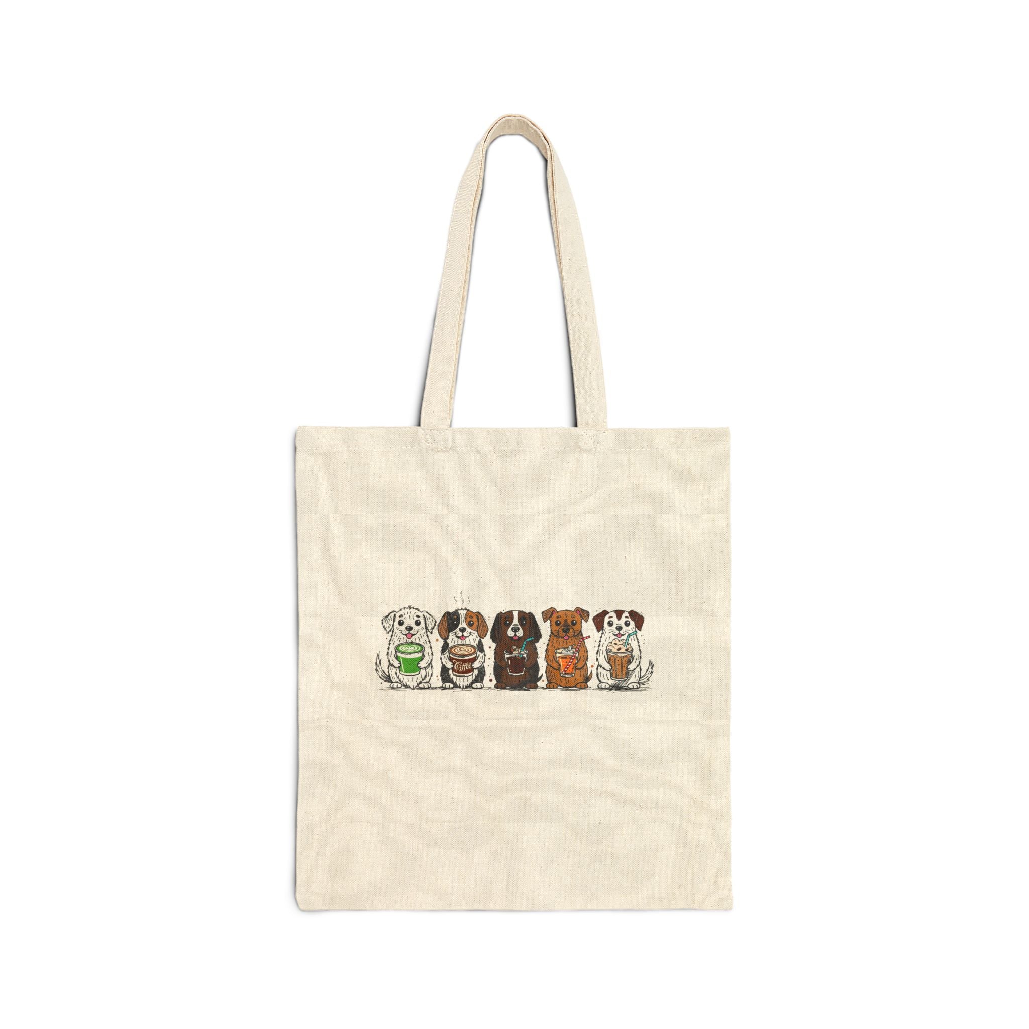Cute Row of Dogs Cotton Tote Bag — Small Breed Puppy Illustration Canvas Shopper