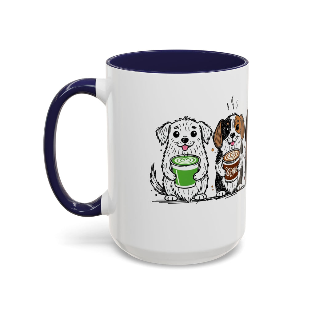 Cute Dogs Coffee Mug — Cartoon Puppies Holding Lattes (11/15oz Accent Mug)