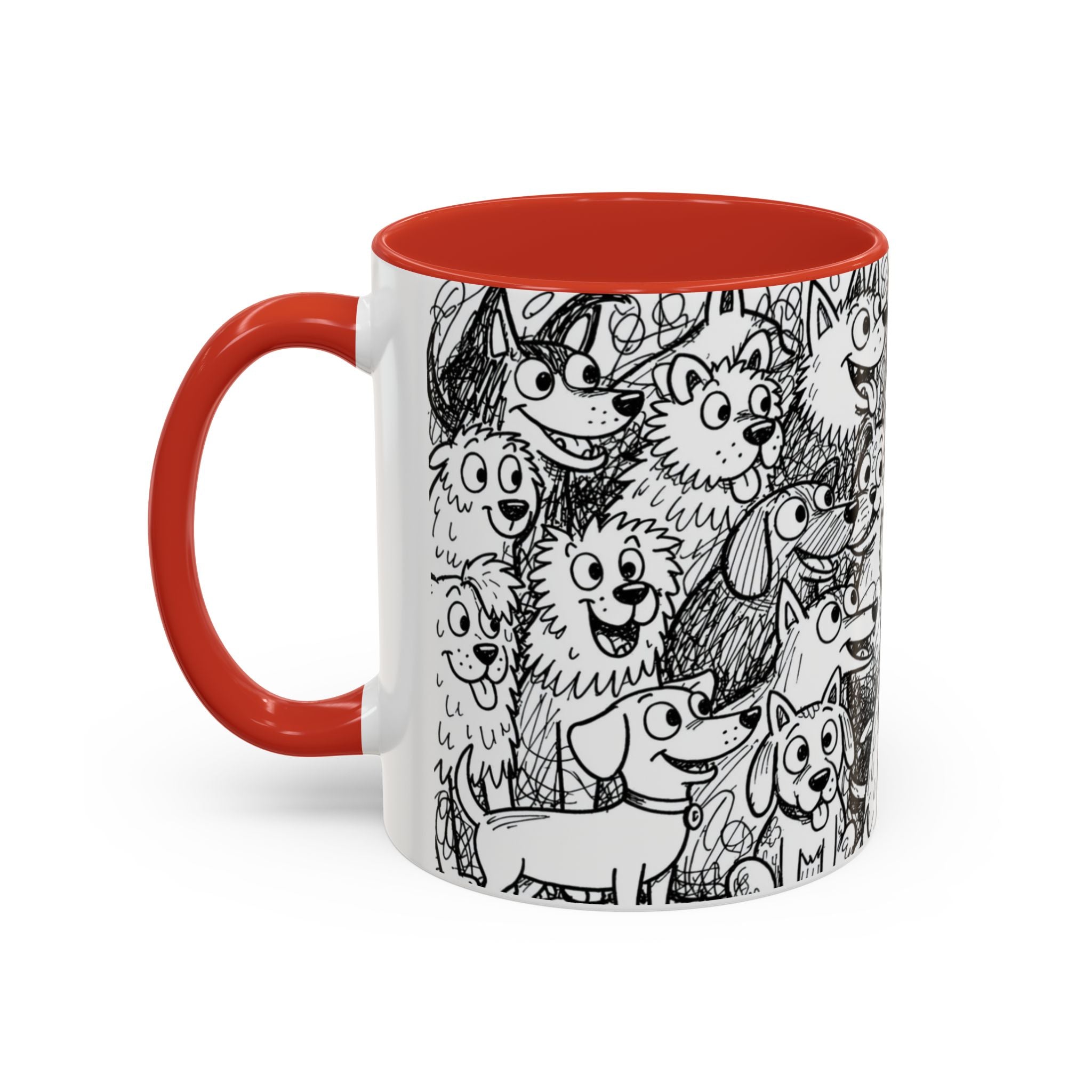 Black & White Cute Dogs Accent Coffee Mug (11/15oz) — Patterned Puppy Tea Cup