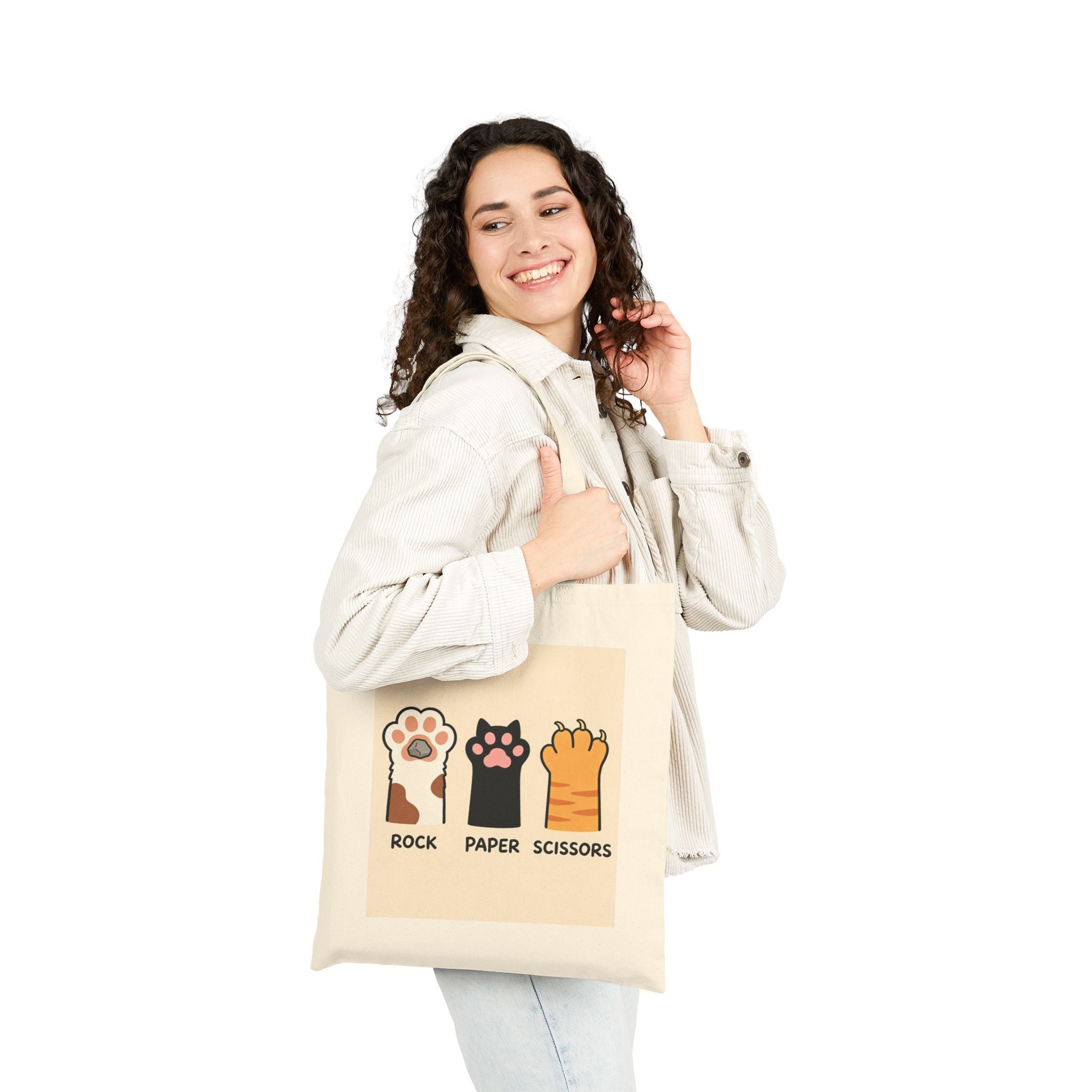 Cat Rock Paper Scissors Cotton Canvas Tote Bag