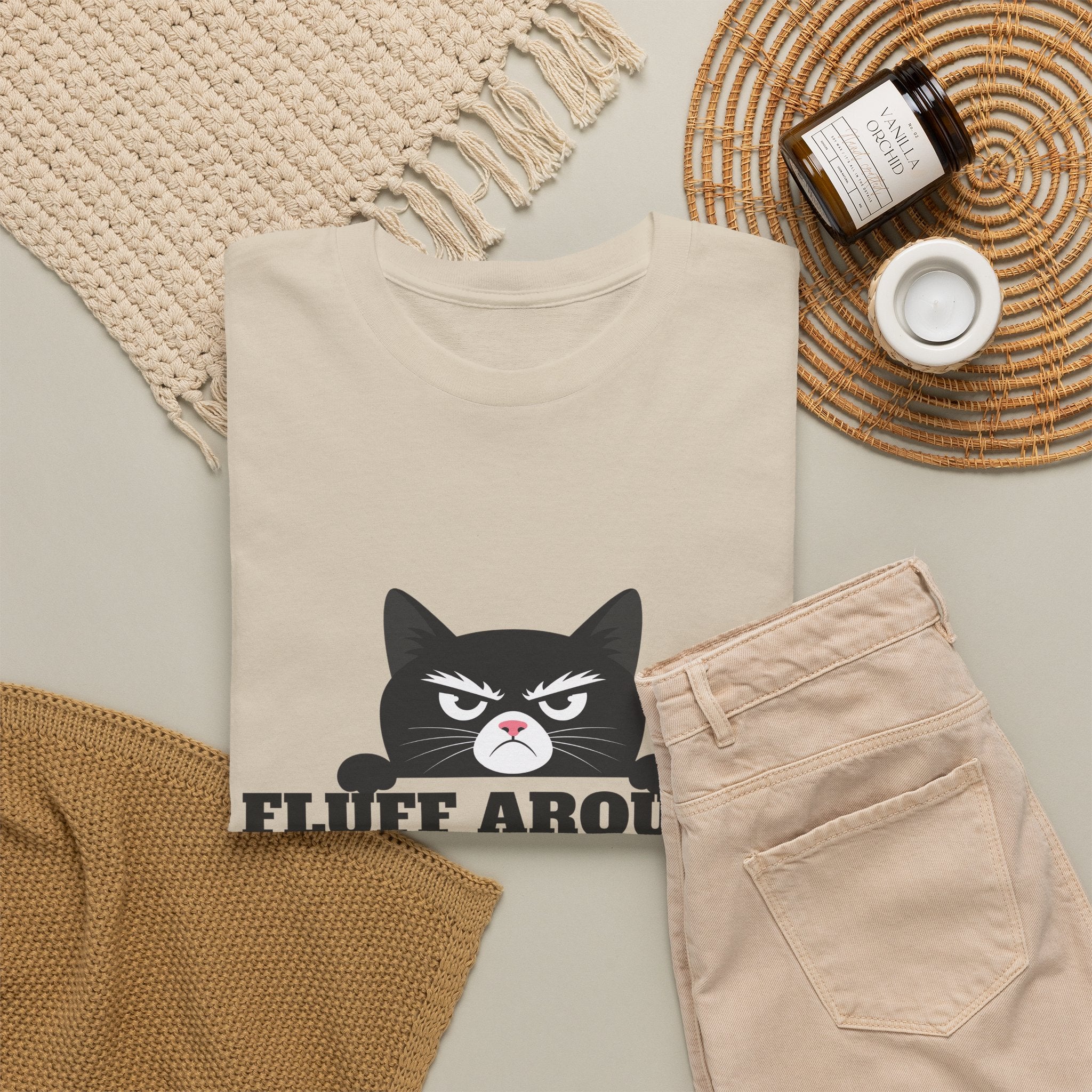 Grumpy Cat Face Fluff Around and Find Out Tee | Funny Cat Quote Shirt