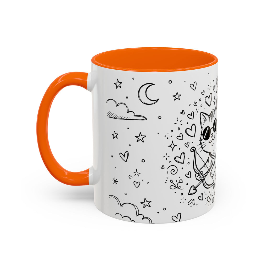 Winged Cupid Cat Coffee Mug — Cute Valentine Kitty Accent Mug (11/15 oz)