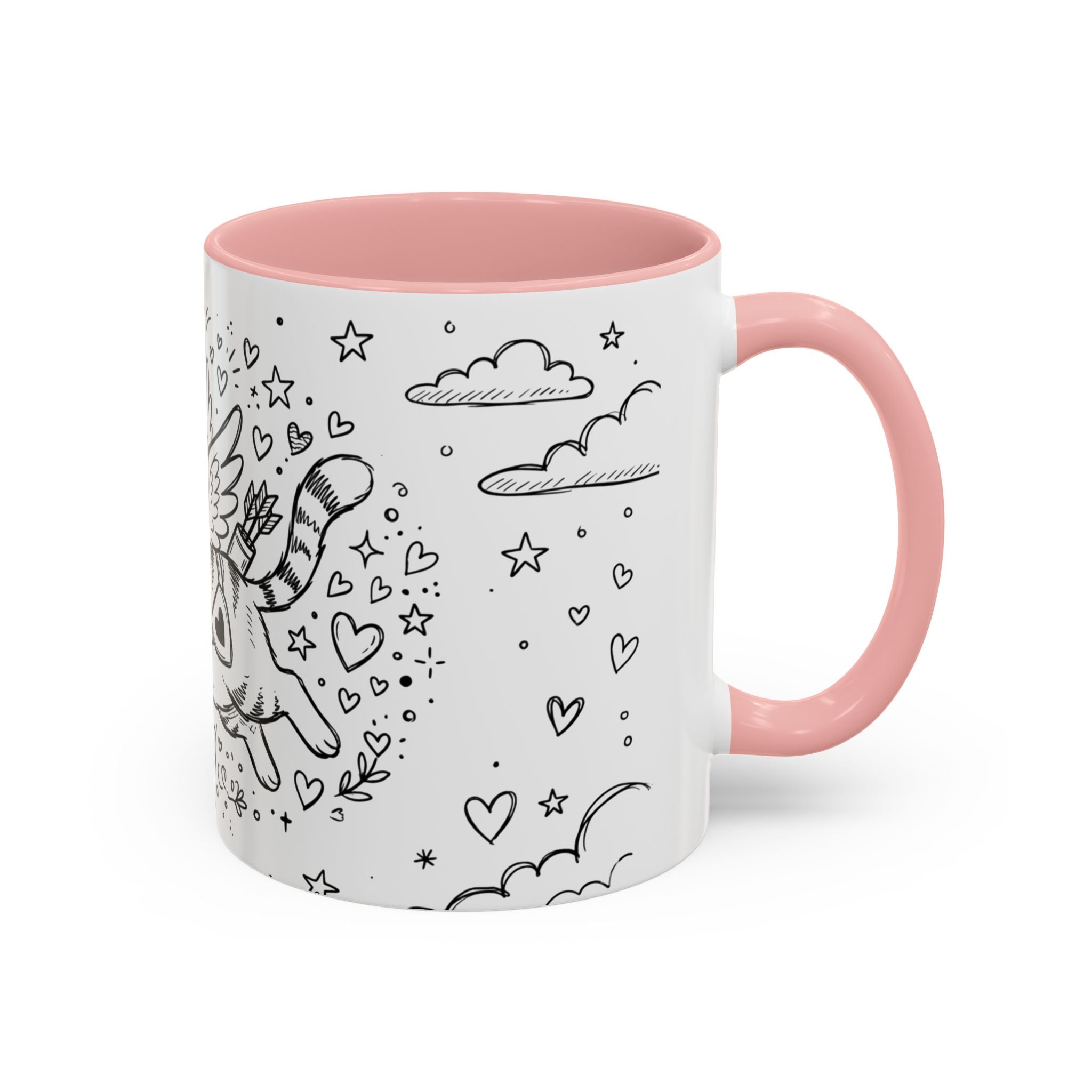 Winged Cupid Cat Coffee Mug — Cute Valentine Kitty Accent Mug (11/15 oz)