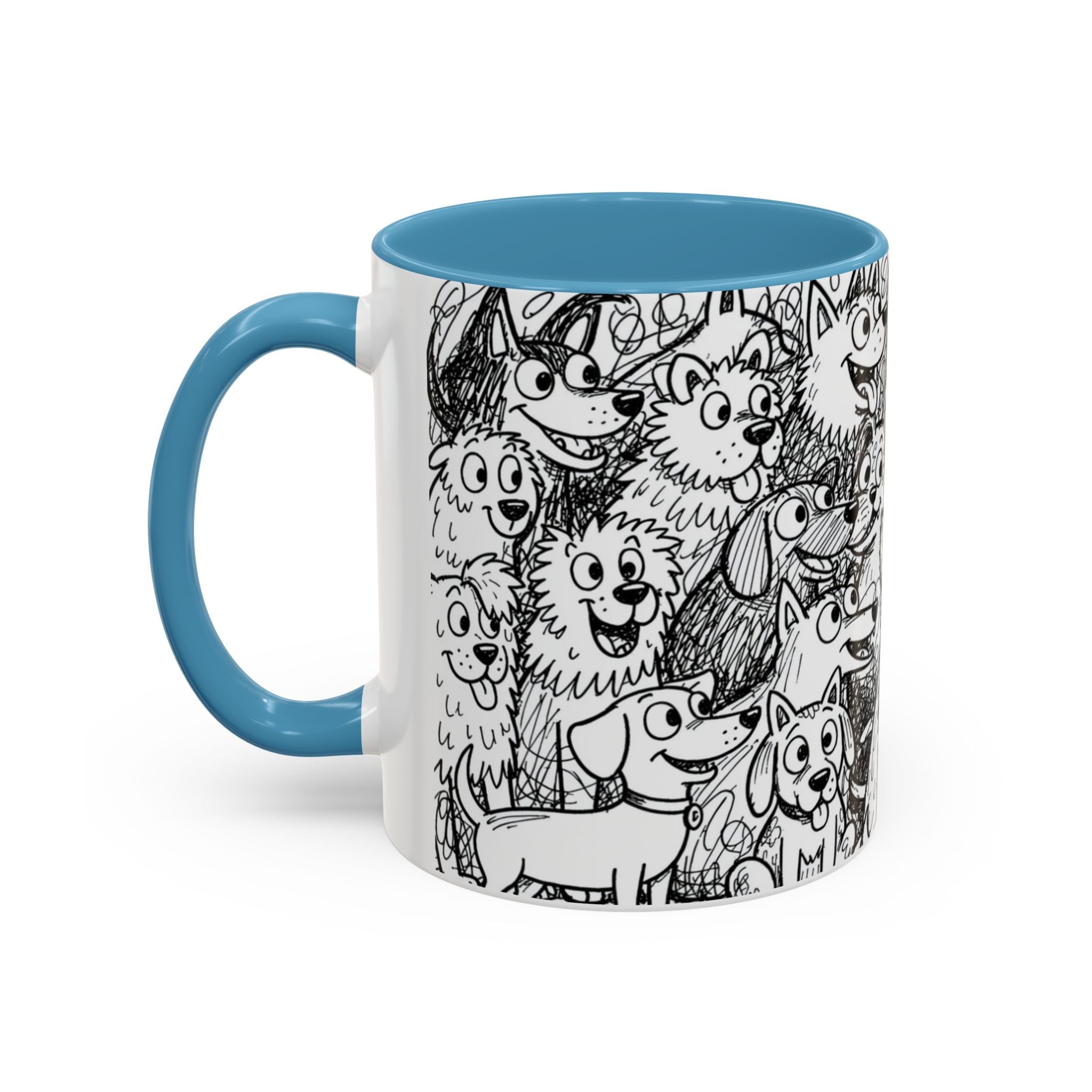 Black & White Cute Dogs Accent Coffee Mug (11/15oz) — Patterned Puppy Tea Cup