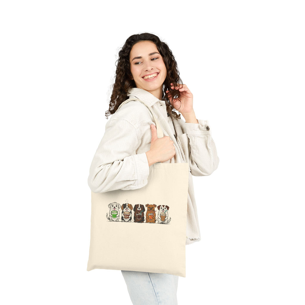 Cute Row of Dogs Cotton Tote Bag — Small Breed Puppy Illustration Canvas Shopper