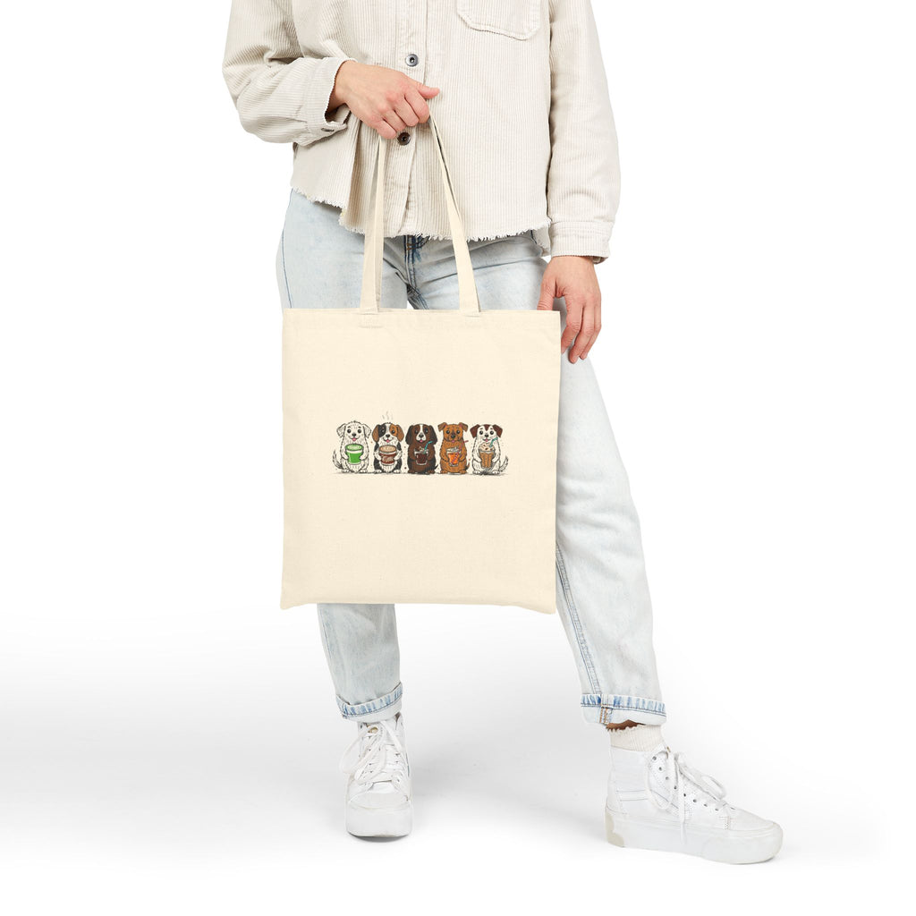 Cute Row of Dogs Cotton Tote Bag — Small Breed Puppy Illustration Canvas Shopper