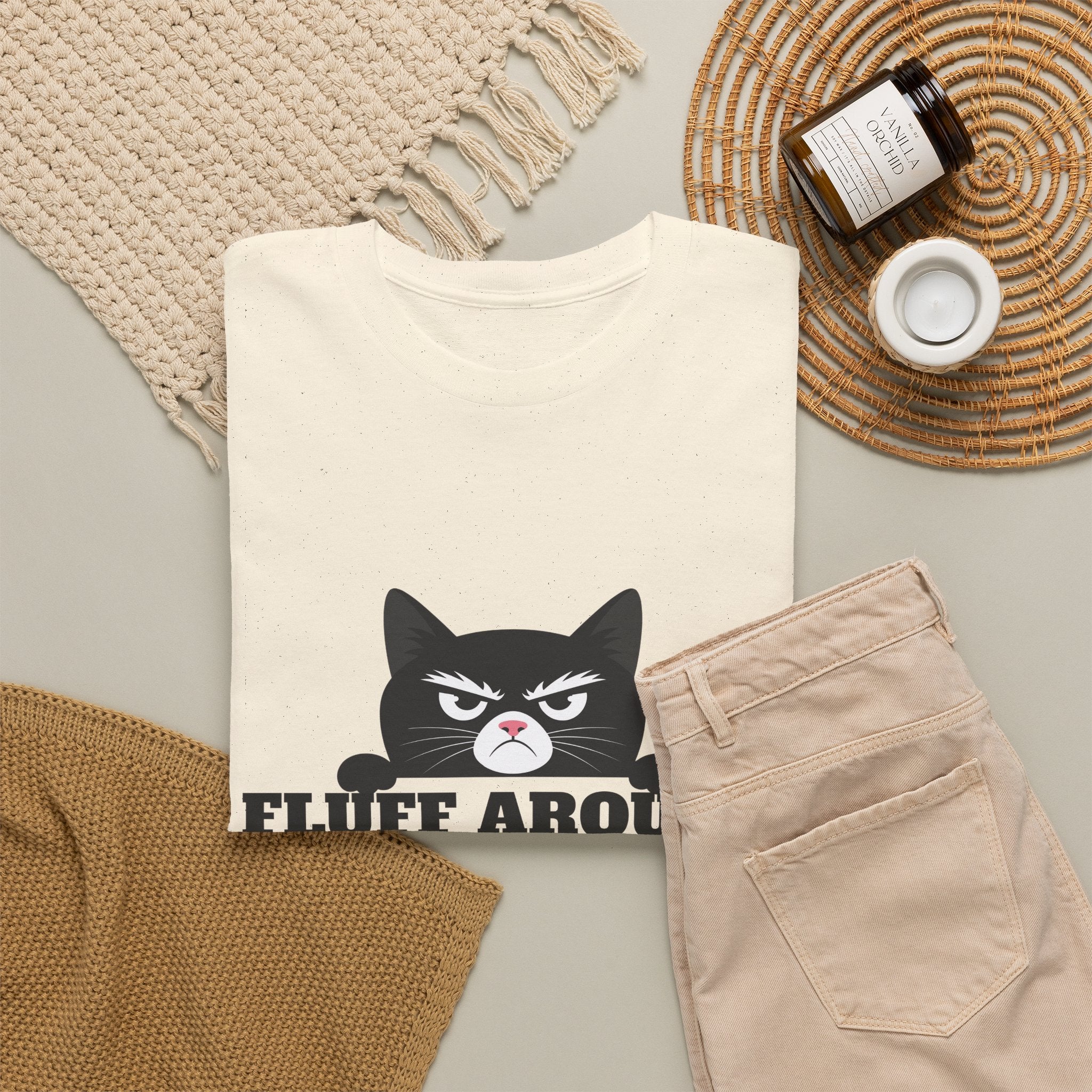 Grumpy Cat Face Fluff Around and Find Out Tee | Funny Cat Quote Shirt