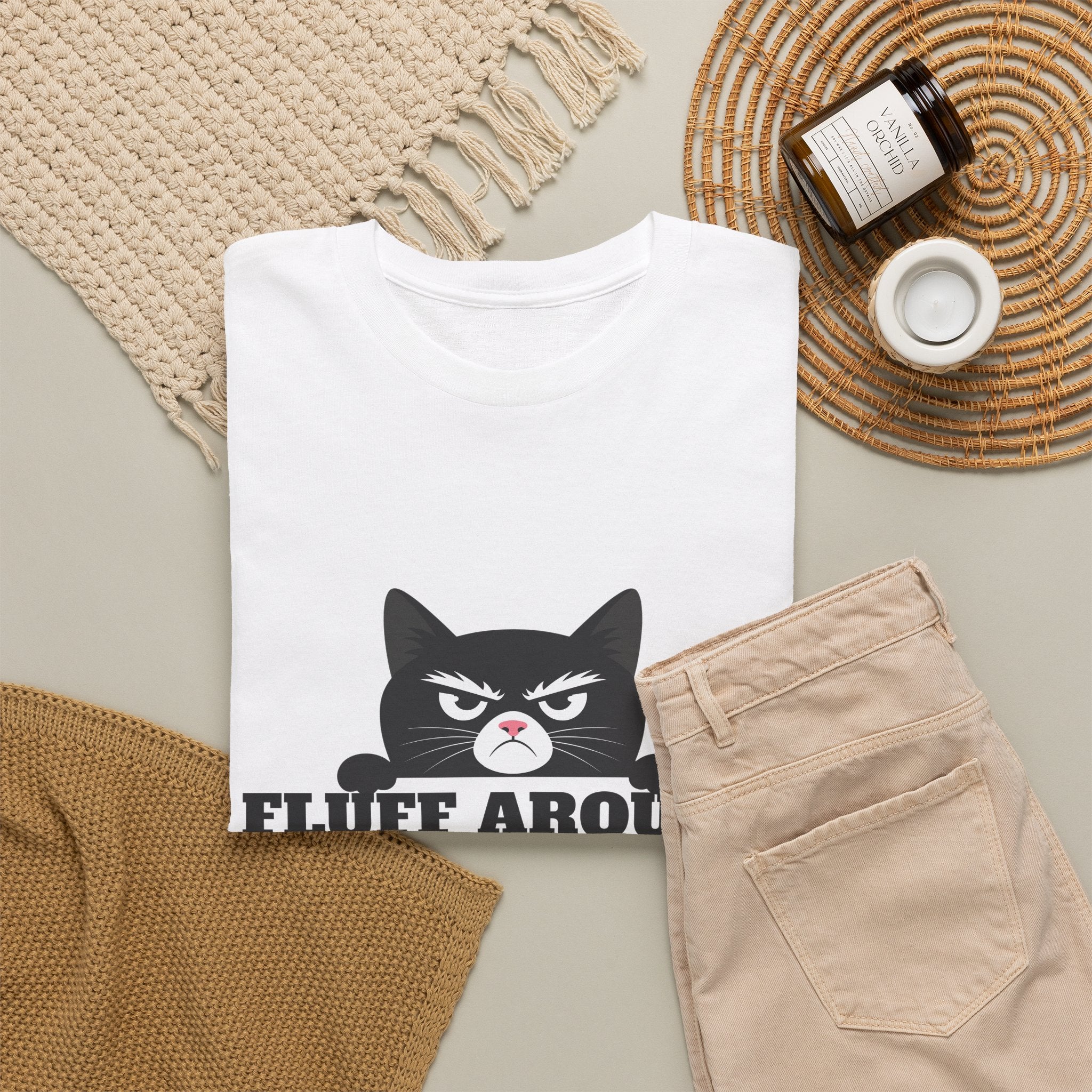 Grumpy Cat Face Fluff Around and Find Out Tee | Funny Cat Quote Shirt