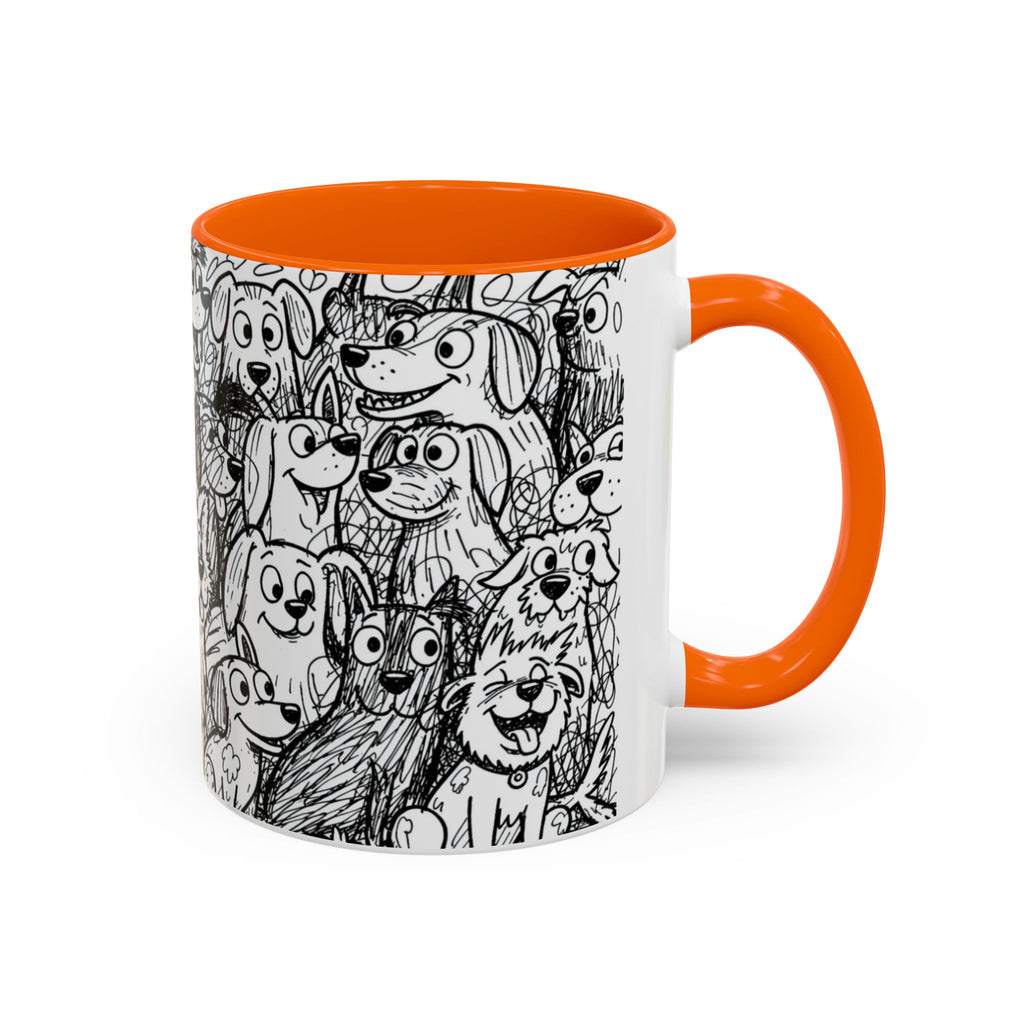 Black & White Cute Dogs Accent Coffee Mug (11/15oz) — Patterned Puppy Tea Cup