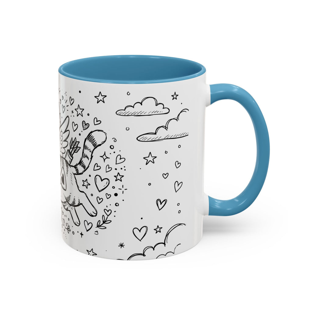 Winged Cupid Cat Coffee Mug — Cute Valentine Kitty Accent Mug (11/15 oz)