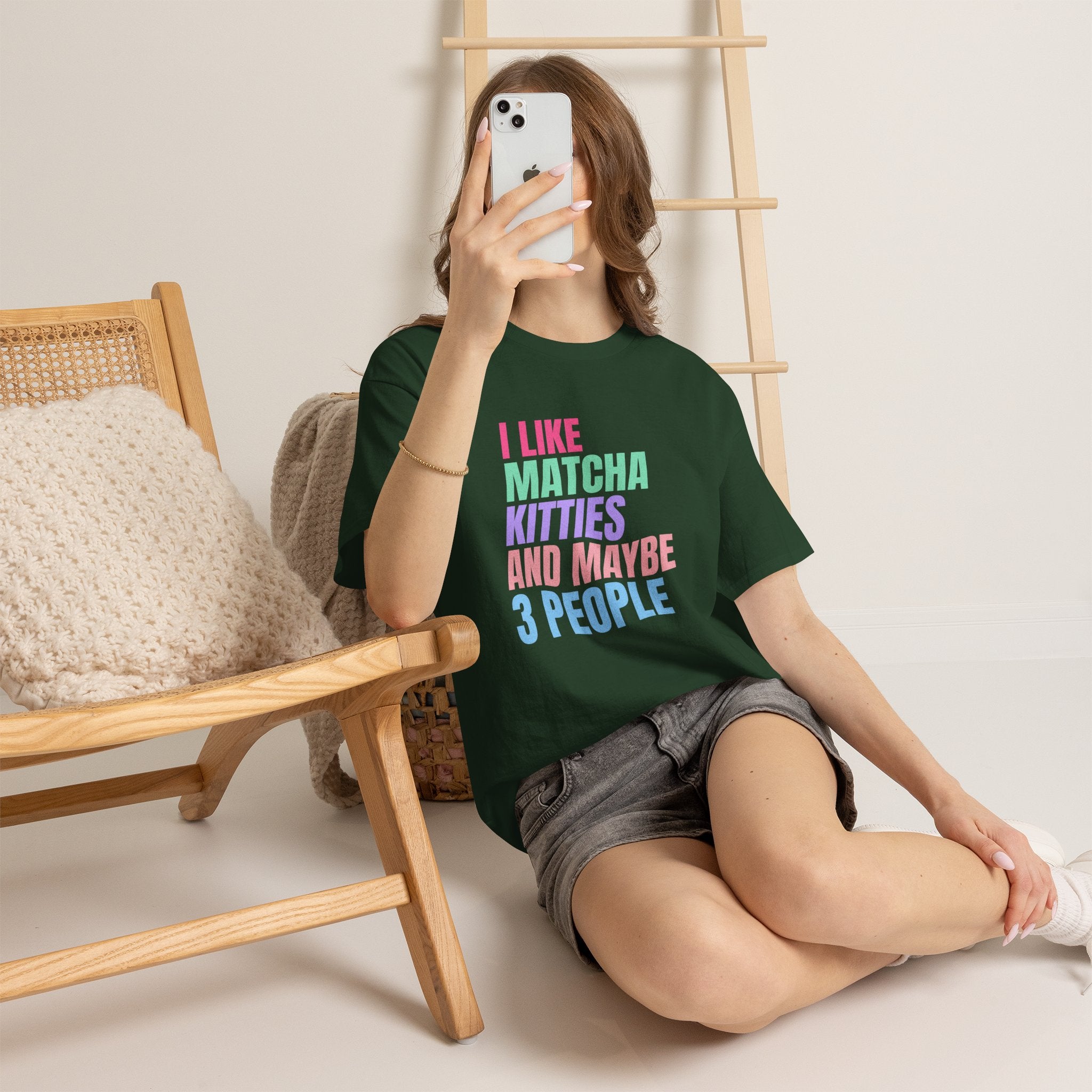 I Like Matcha Kitties And Maybe 3 People T-Shirt | Neon Palette Graphic Tee