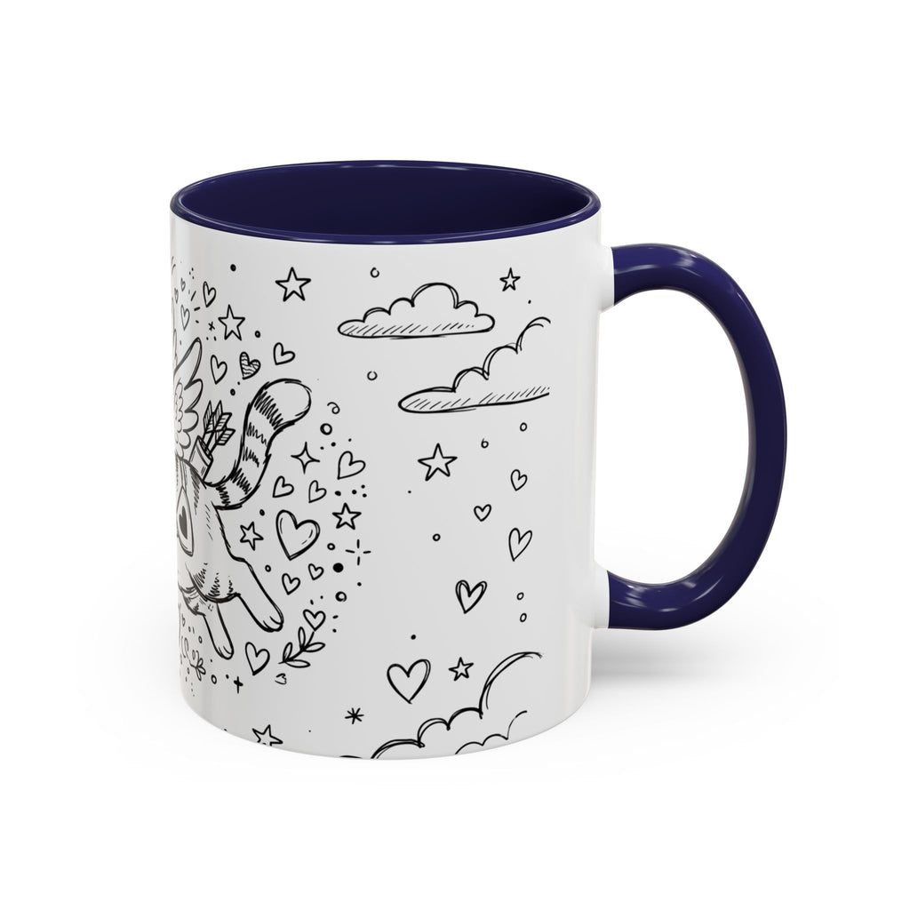 Winged Cupid Cat Coffee Mug — Cute Valentine Kitty Accent Mug (11/15 oz)