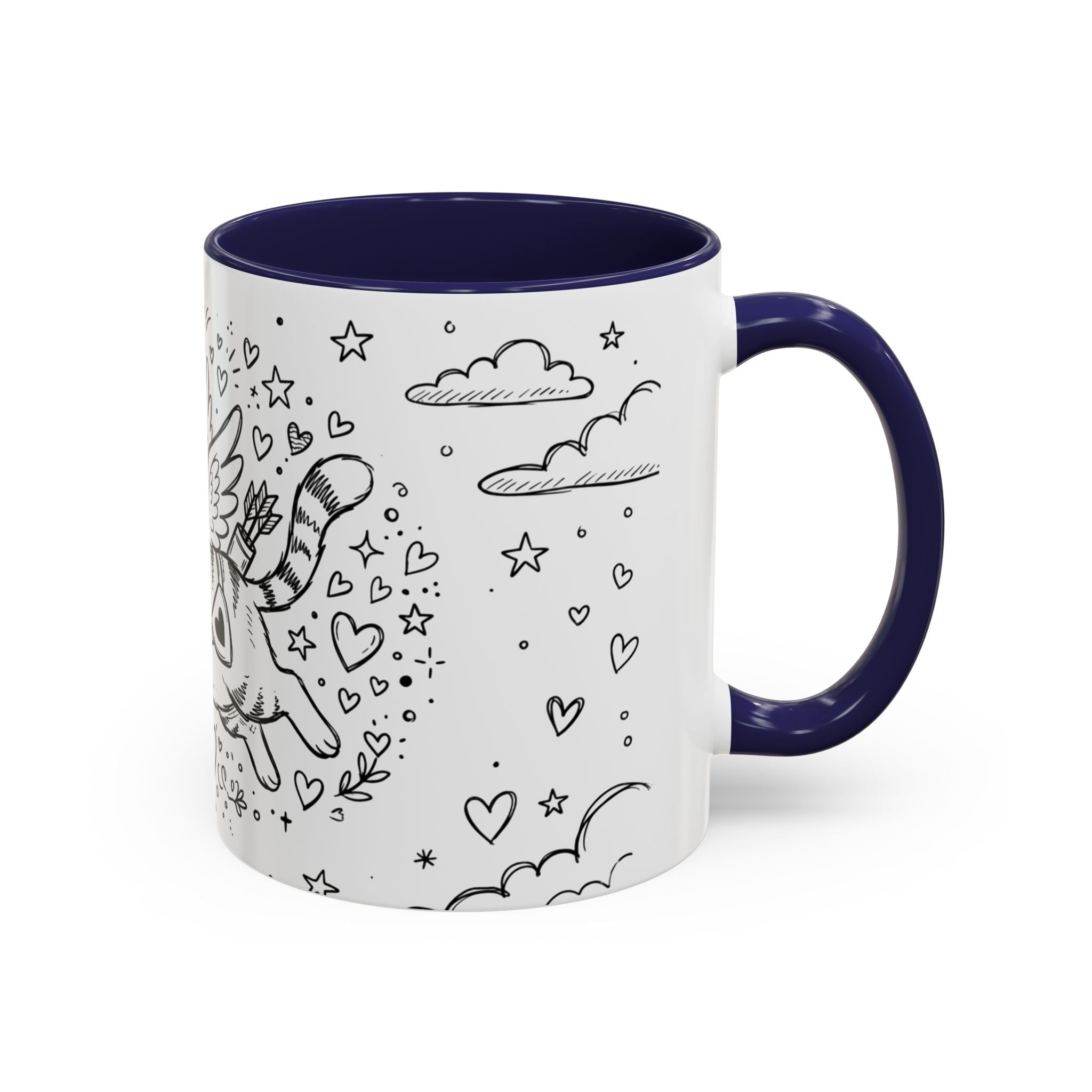 Winged Cupid Cat Coffee Mug — Cute Valentine Kitty Accent Mug (11/15 oz)