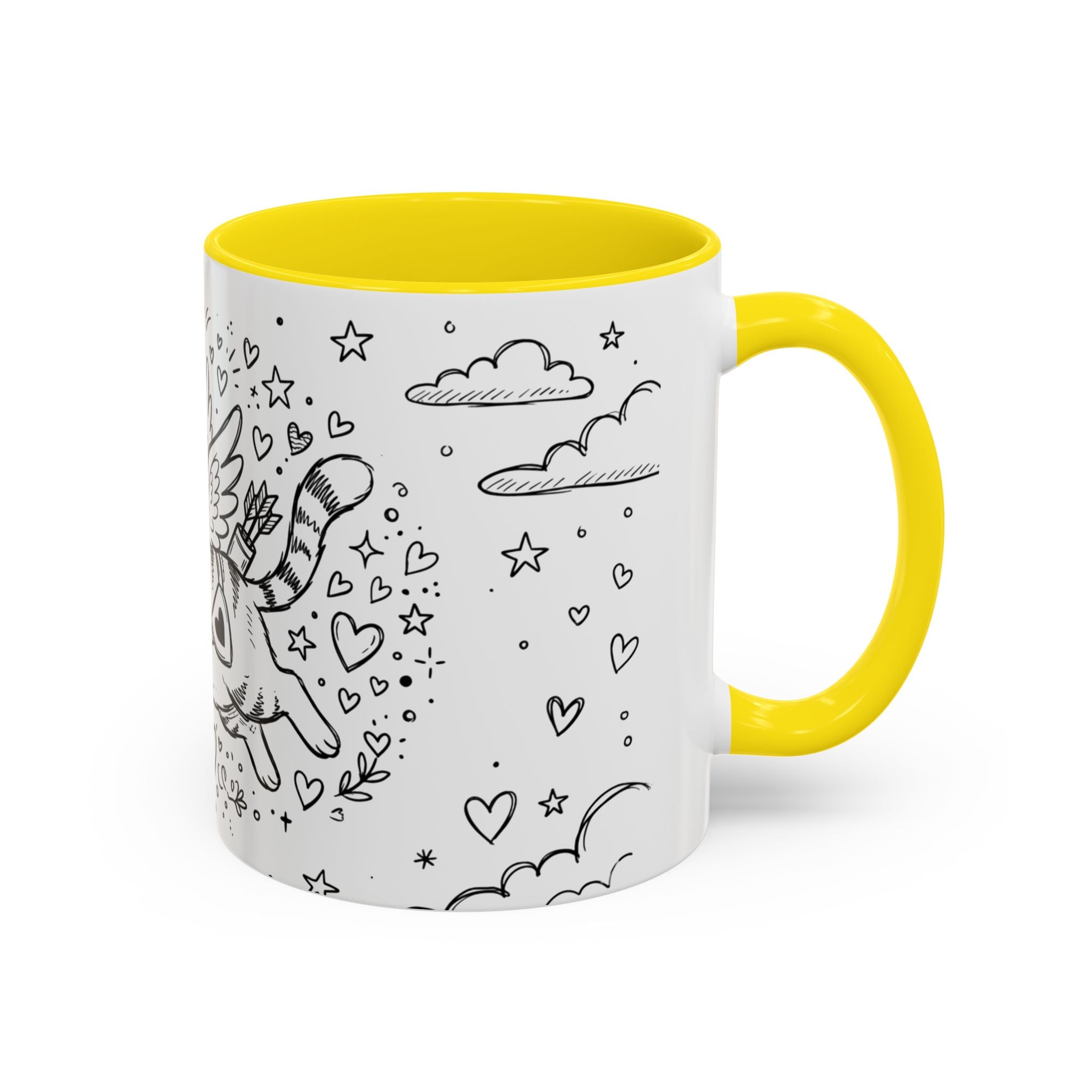 Winged Cupid Cat Coffee Mug — Cute Valentine Kitty Accent Mug (11/15 oz)