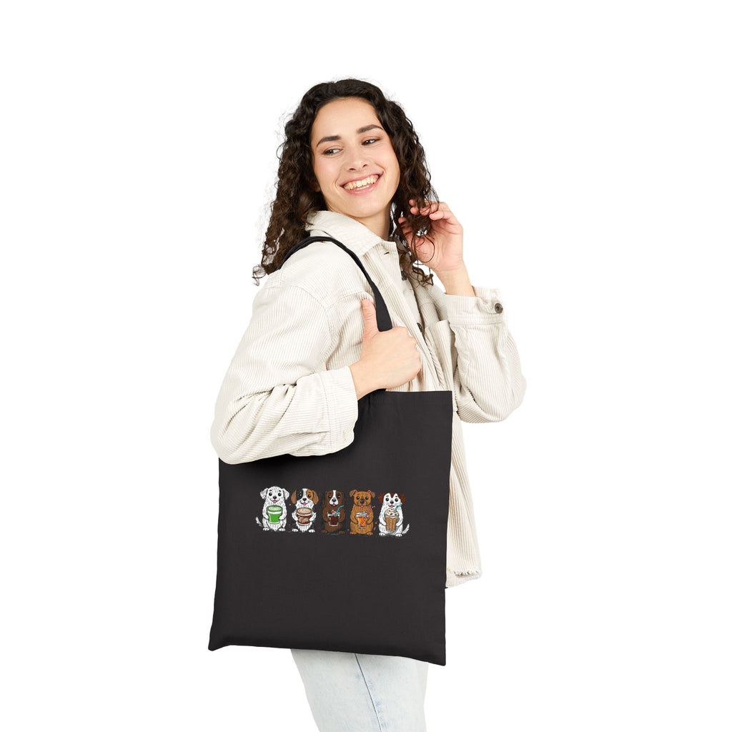 Cute Row of Dogs Cotton Tote Bag — Small Breed Puppy Illustration Canvas Shopper