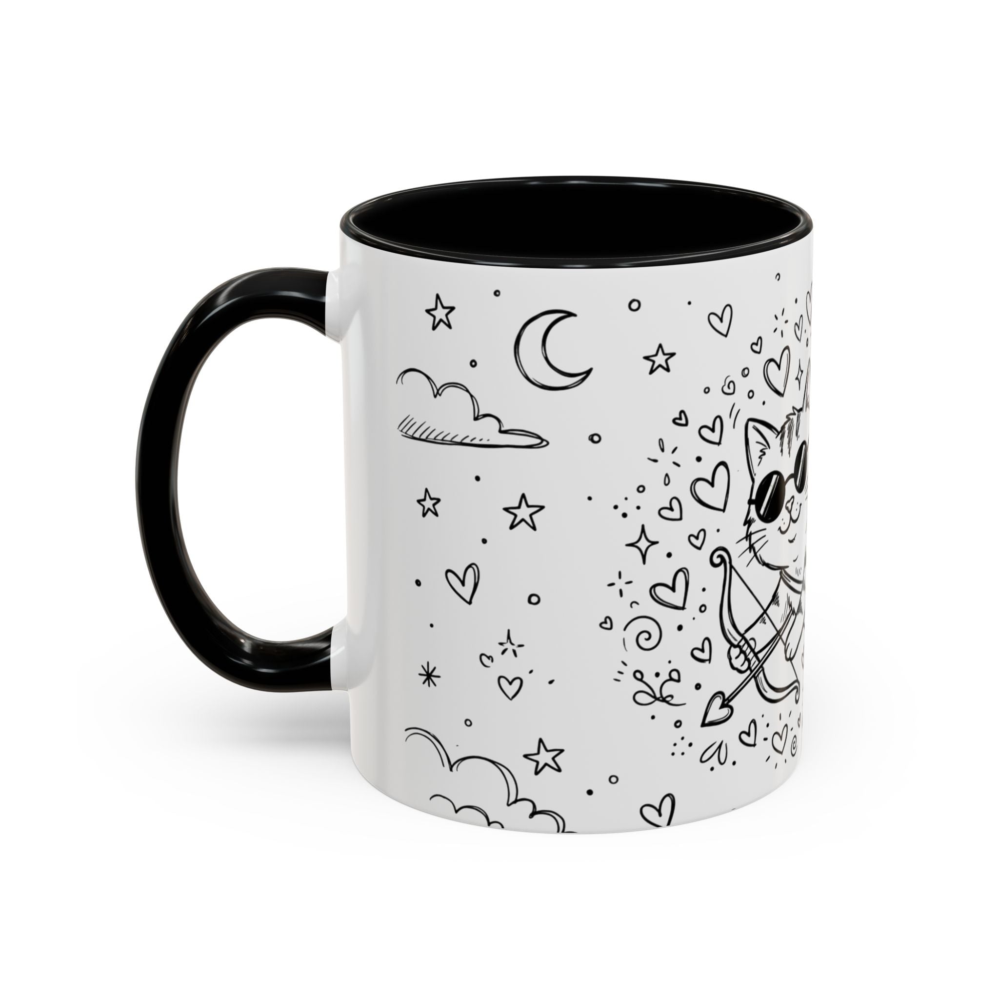 Winged Cupid Cat Coffee Mug — Cute Valentine Kitty Accent Mug (11/15 oz)