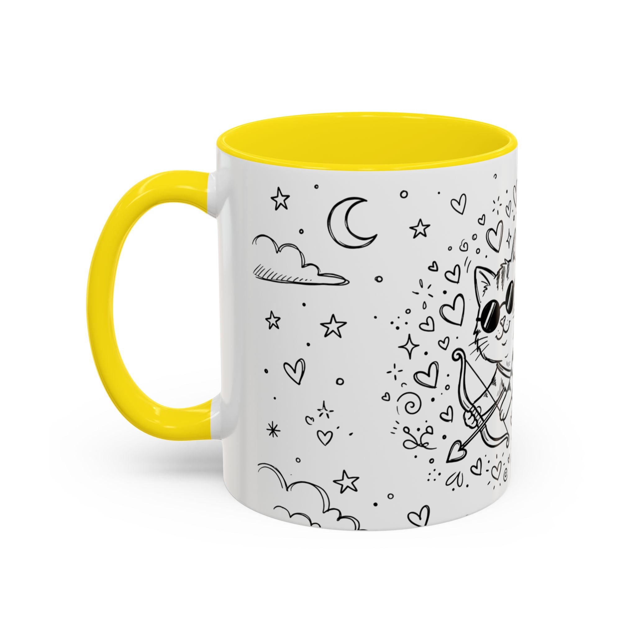 Winged Cupid Cat Coffee Mug — Cute Valentine Kitty Accent Mug (11/15 oz)