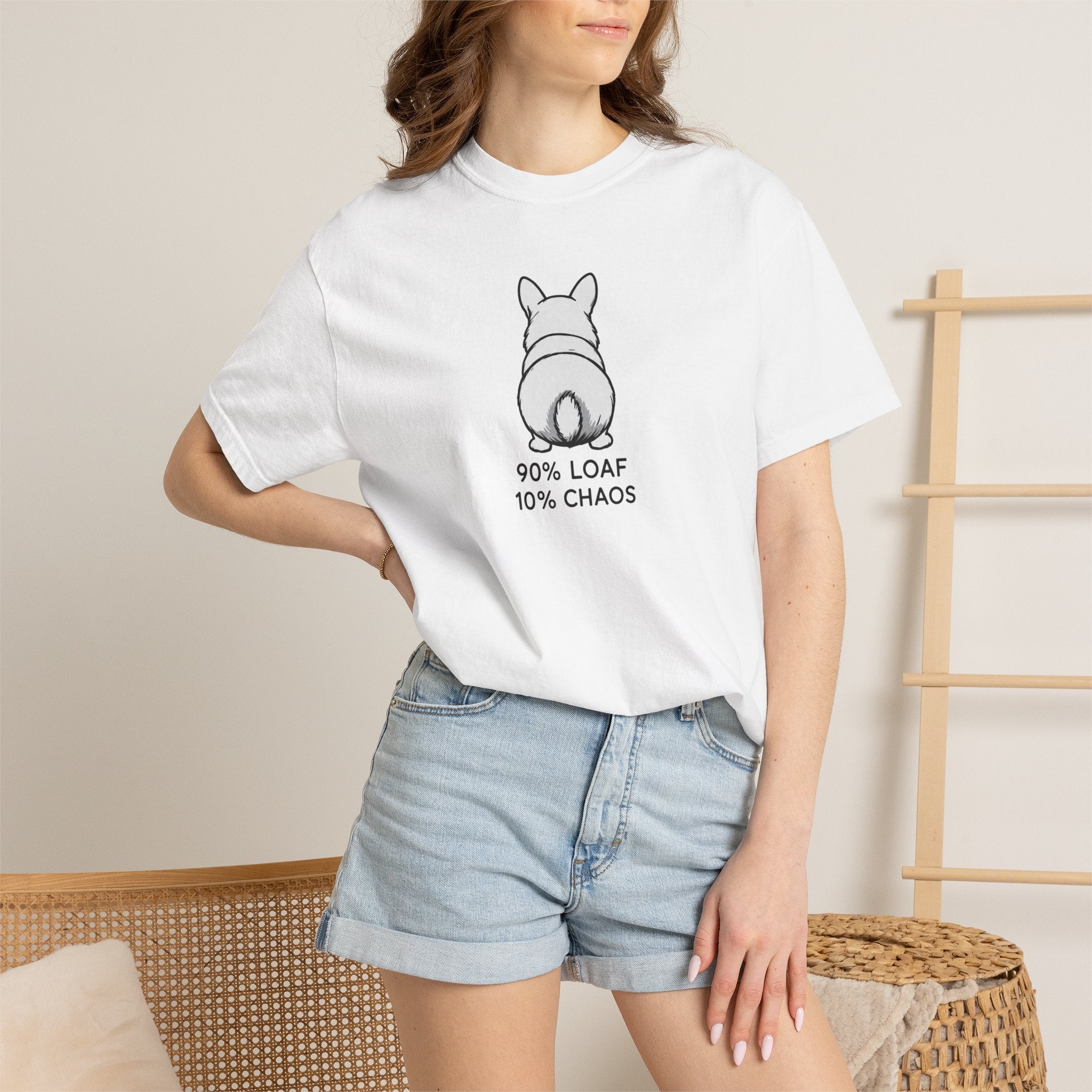 Corgi Butt T-Shirt — “90% Loaf 10% Chaos” Cute Dog Graphic Tee