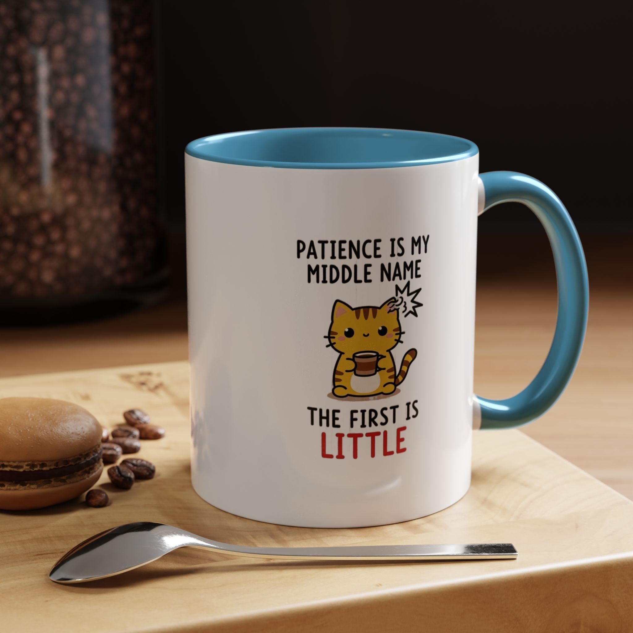 Coffee Mug — "Patience Is My Middle Name, The First Is Little" Cute Cat Coffee Cup
