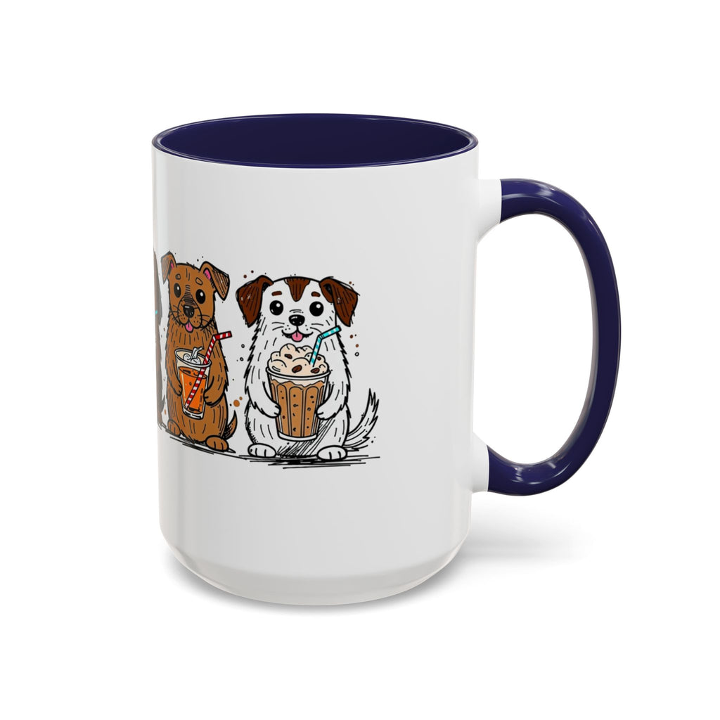 Cute Dogs Coffee Mug — Cartoon Puppies Holding Lattes (11/15oz Accent Mug)