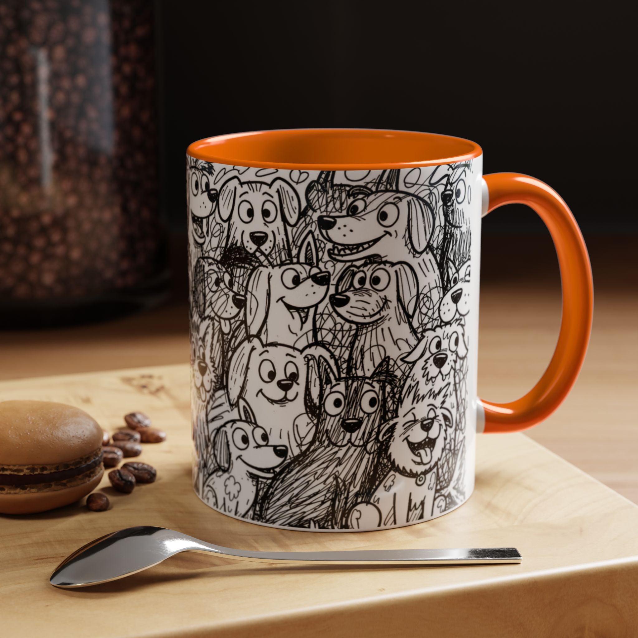 Black & White Cute Dogs Accent Coffee Mug (11/15oz) — Patterned Puppy Tea Cup