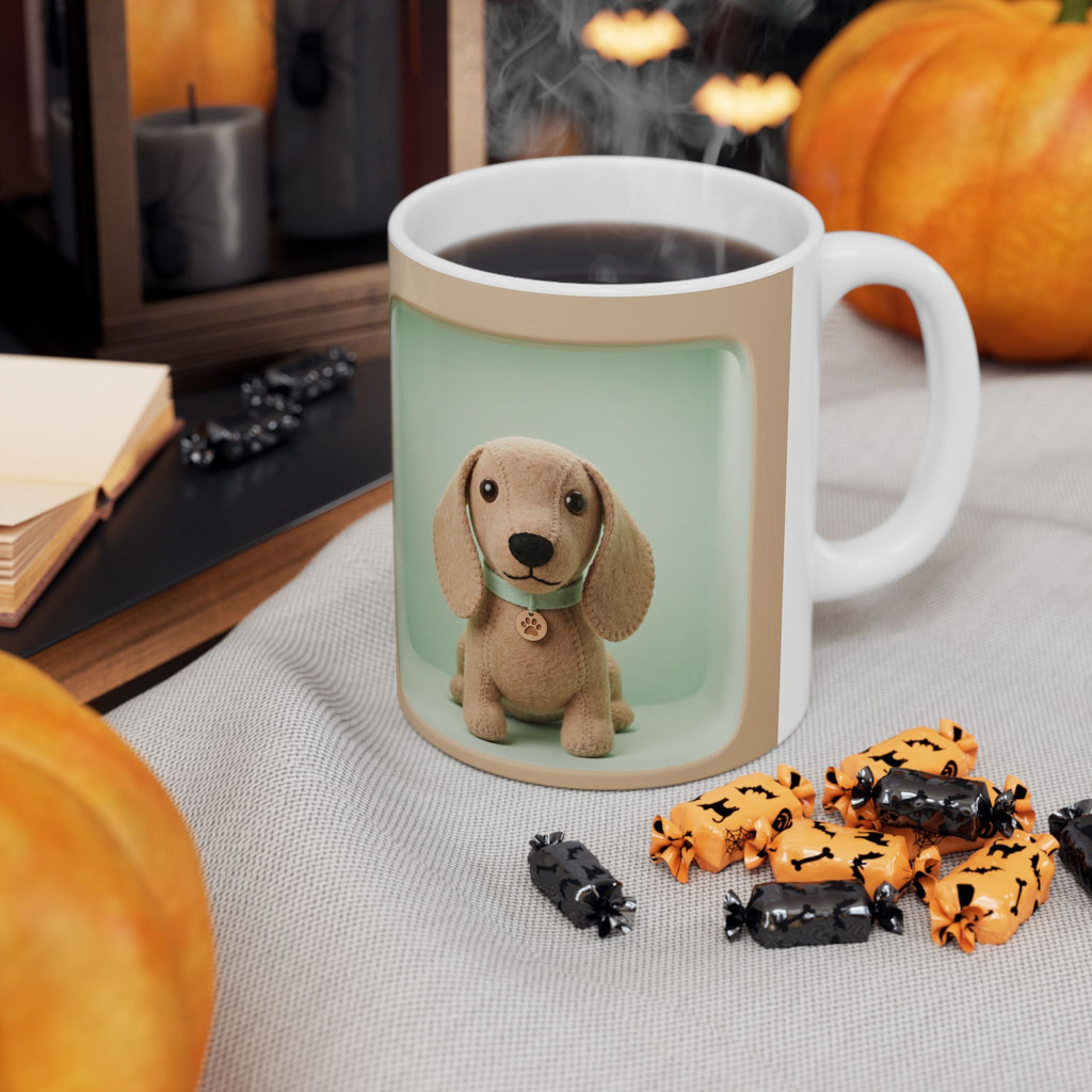 Cute Puppy Ceramic Mug — Retro Pastel Dog Coffee Cup (11oz, 15oz)