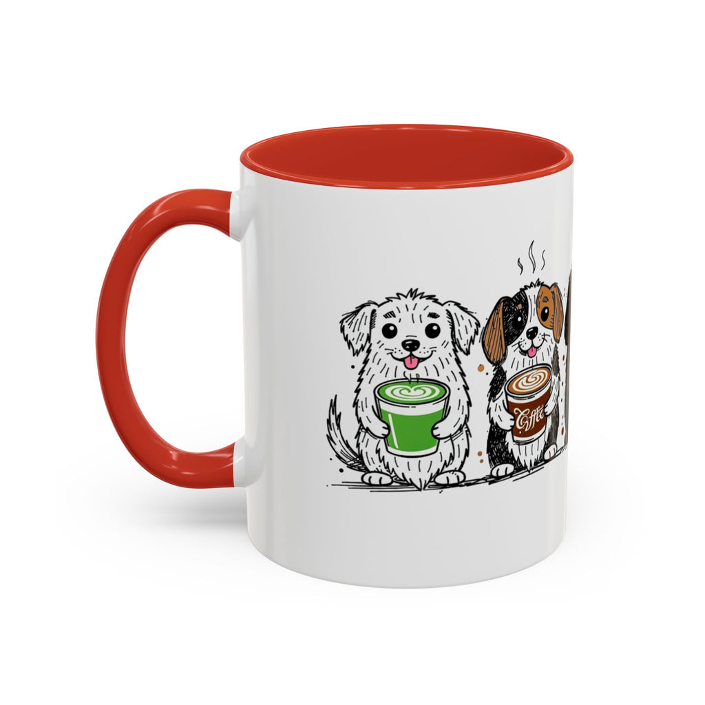 Cute Dogs Coffee Mug — Cartoon Puppies Holding Lattes (11/15oz Accent Mug)