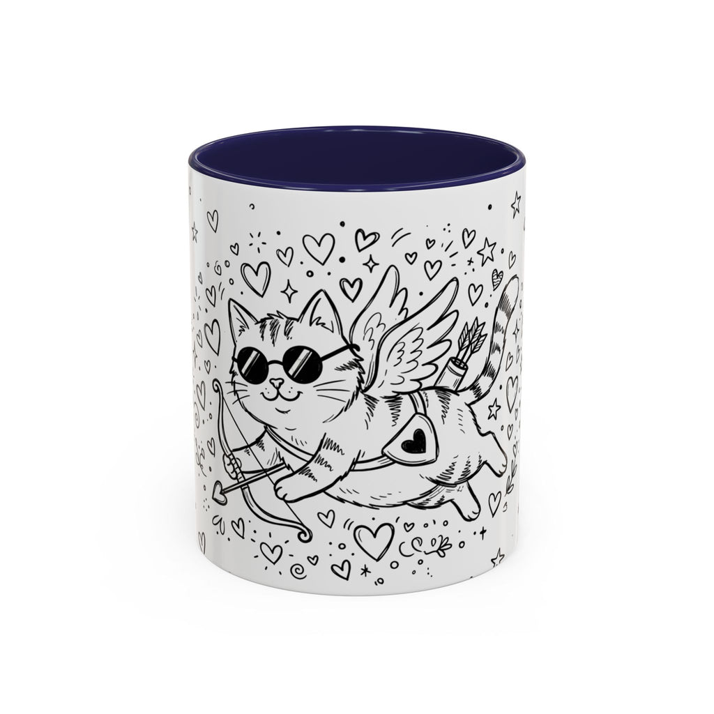Winged Cupid Cat Coffee Mug — Cute Valentine Kitty Accent Mug (11/15 oz)