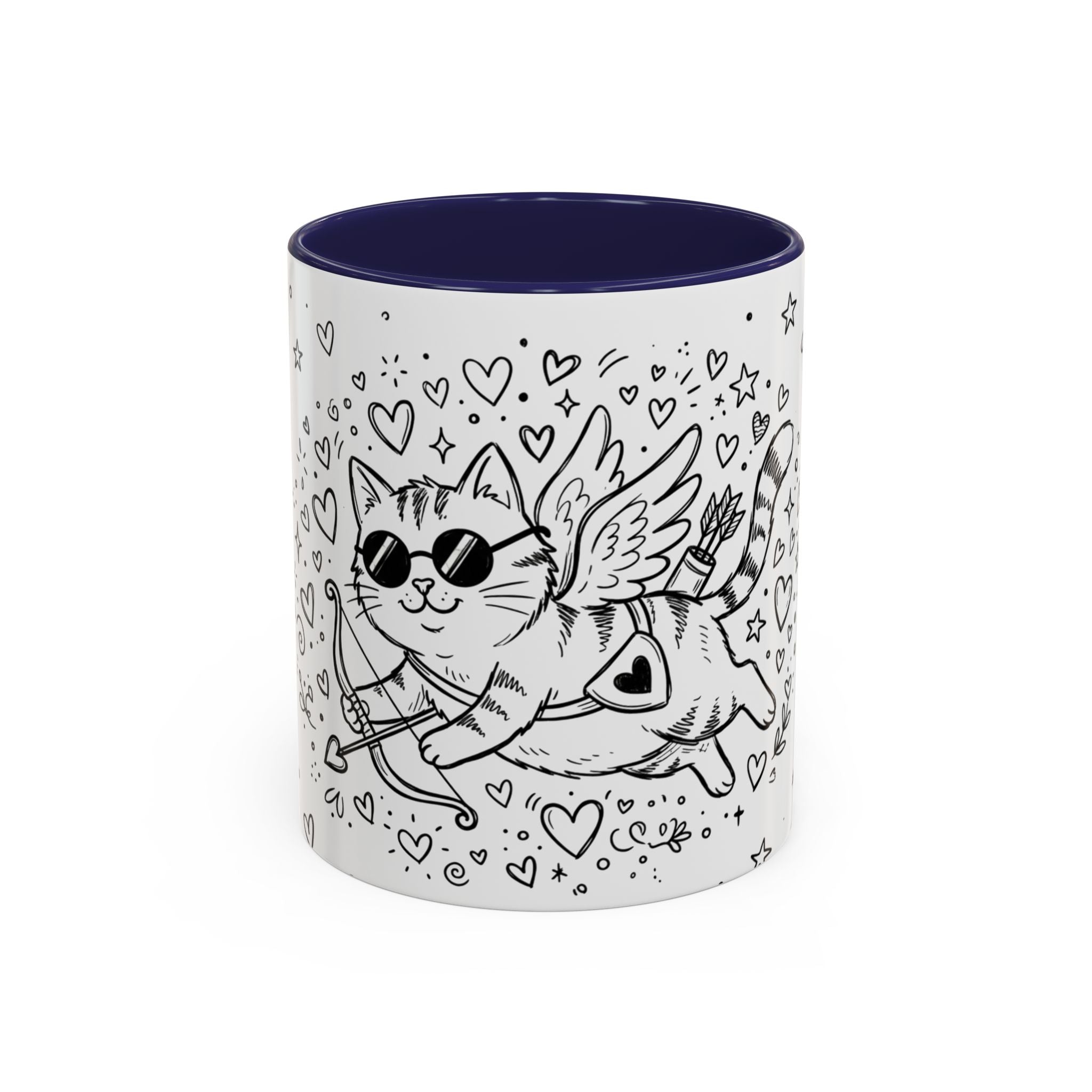Winged Cupid Cat Coffee Mug — Cute Valentine Kitty Accent Mug (11/15 oz)