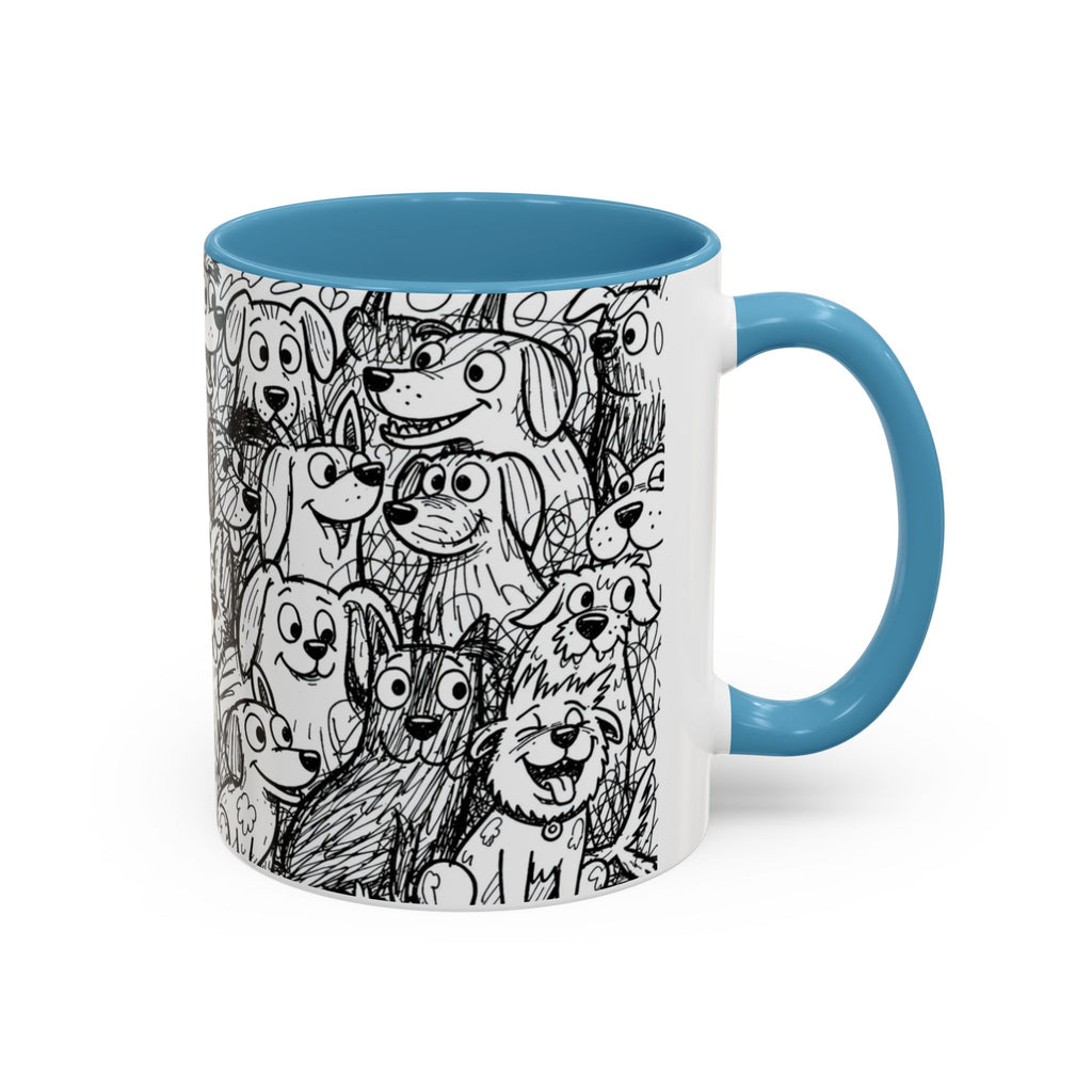 Black & White Cute Dogs Accent Coffee Mug (11/15oz) — Patterned Puppy Tea Cup