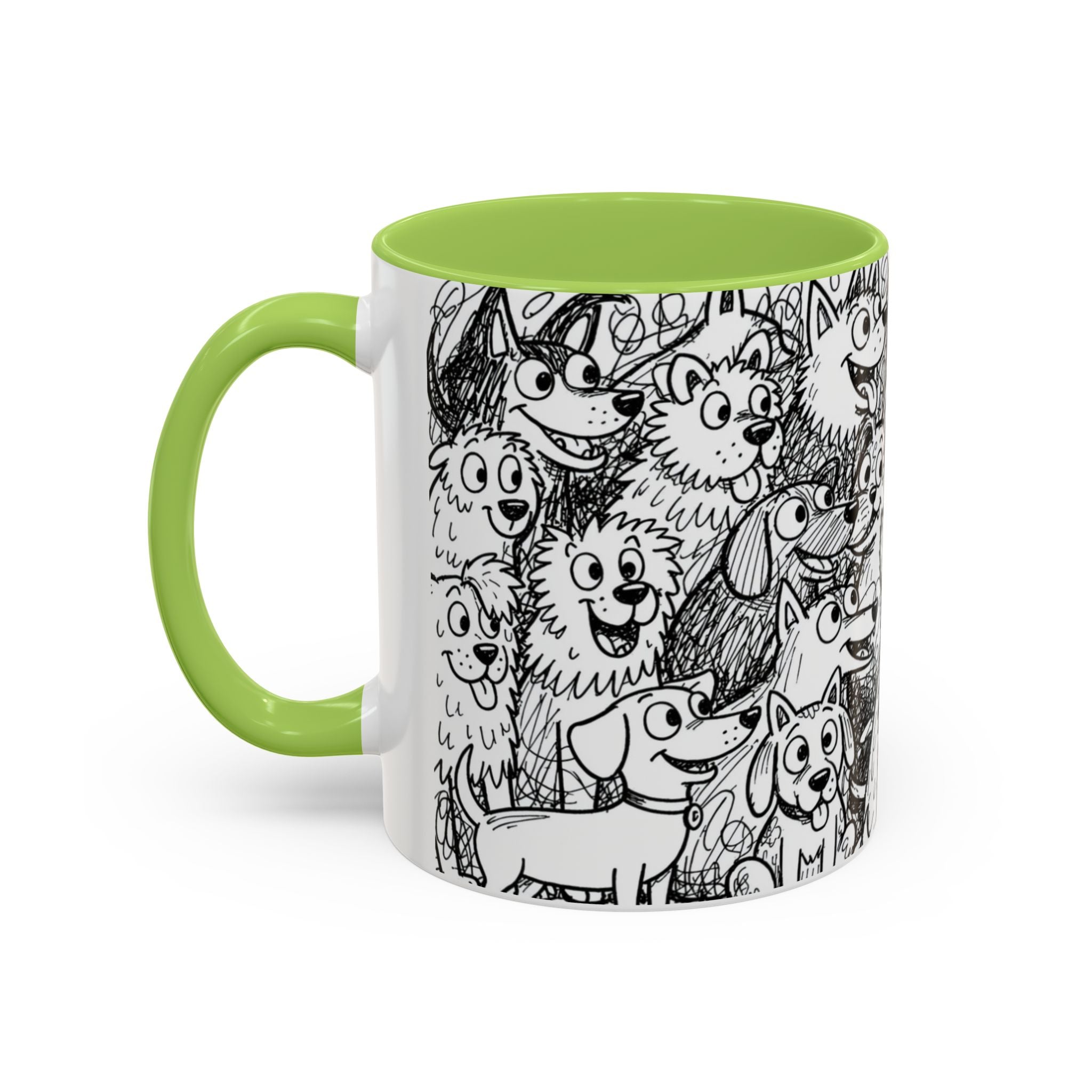 Black & White Cute Dogs Accent Coffee Mug (11/15oz) — Patterned Puppy Tea Cup