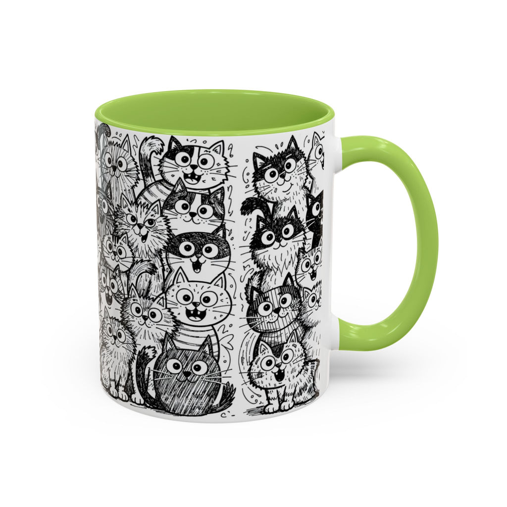 . Cat Doodle Accent Coffee Mug — Black & White Cute Cat Pattern (11/15 oz)