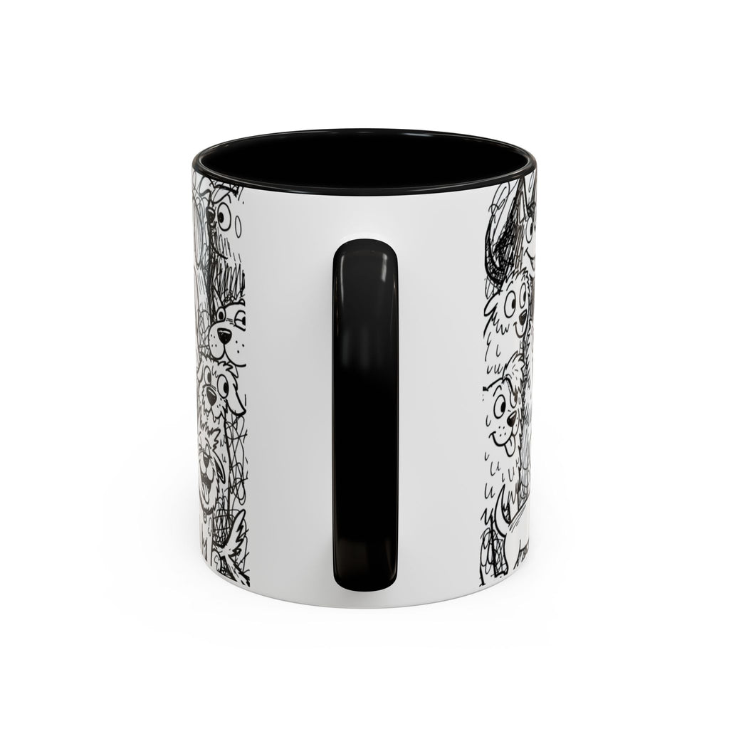 Black & White Cute Dogs Accent Coffee Mug (11/15oz) — Patterned Puppy Tea Cup