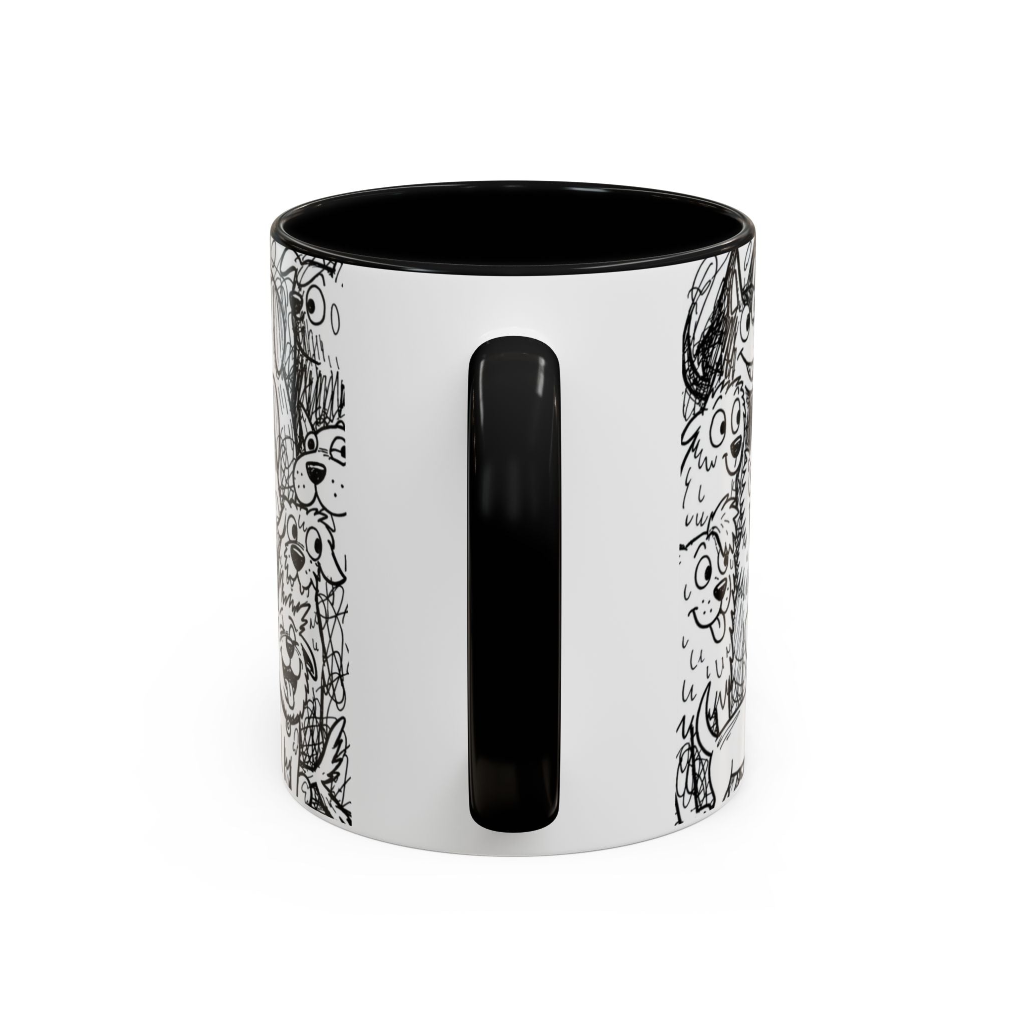 Black & White Cute Dogs Accent Coffee Mug (11/15oz) — Patterned Puppy Tea Cup